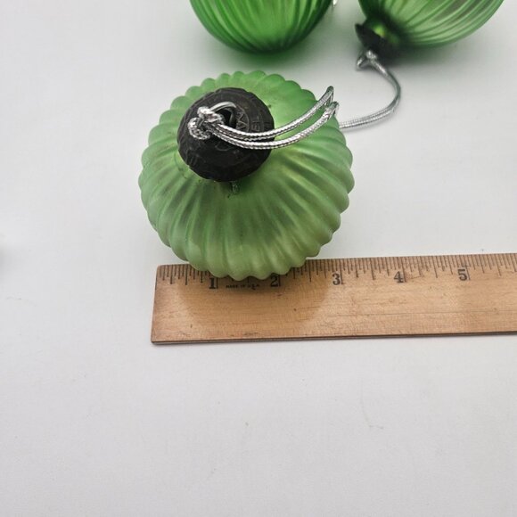 Midwest Kugel Iridescent Lime Green Ribbed Glass 3" Ornaments Lot of 5 - Picture 6 of 6